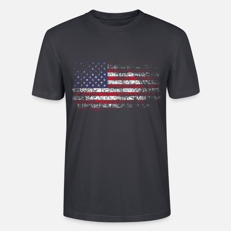 Drapeau américain délavé vertical - T-shirt bio CRAFTER Stanley Stella Unisexe - bleu gris foncé