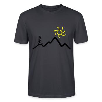 Wanderer am Berg bei Sonnenschein, wandern - Stanley/Stella Unisex Bio-T-Shirt CRAFTER - Dunkles Graublau - Vorne - Alina (178cm) & Michal (187cm)
