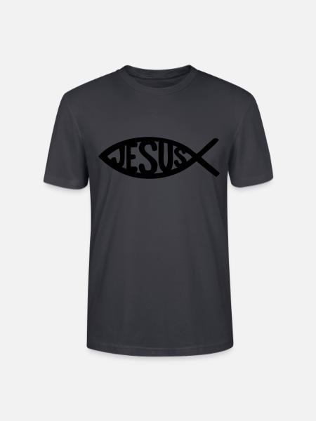 Jezus vis symbool - Stanley/Stella Uniseks bio-T-shirt CRAFTER - donker grijsblauw