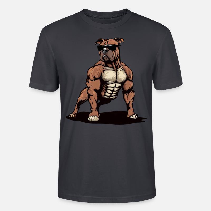 Pitbull Der Bodybuilder - Stanley/Stella Unisex Bio-T-Shirt CRAFTER - Dunkles Graublau