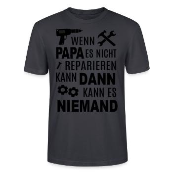 Papa reparieren Vater Heimwerker bauen Werkzeug - Stanley/Stella Unisex Bio-T-Shirt CRAFTER - Dunkles Graublau - Vorne - Alina (178cm) & Michal (187cm)