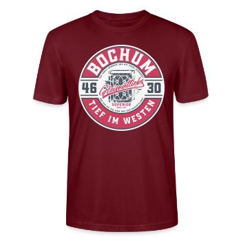 Bochum - Heimatliebe - Stanley/Stella Unisex Bio-T-Shirt CRAFTER - Burgunderrot - Vorne - Alina (178cm) & Michal (187cm)