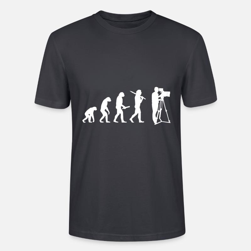 Evolution Kameramann Lustig Videodreh Geschenkidee - Stanley/Stella Unisex Bio-T-Shirt CRAFTER - Dunkles Graublau