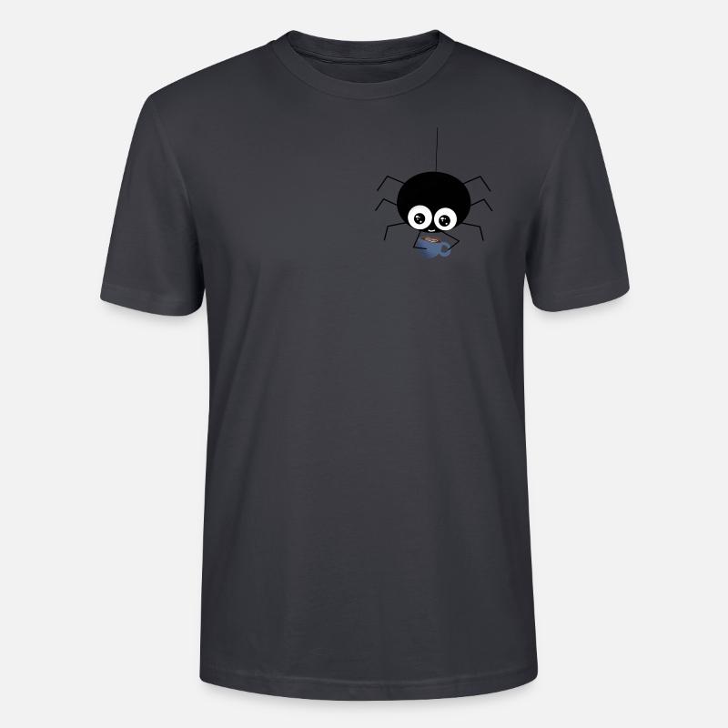 Spinne mit Kaffee - süße Geschenkidee - Stanley/Stella Unisex Bio-T-Shirt CRAFTER - Dunkles Graublau
