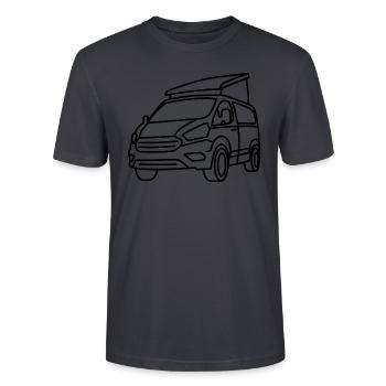 Campingbus mit Aufstelldach - Schwarze Kontur - Stanley/Stella Unisex Bio-T-Shirt CRAFTER - Dunkles Graublau - Vorne - Alina (178cm) & Michal (187cm)