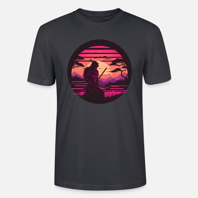 Synthwave Samurai with katana - Stanley/Stella Unisex Bio-T-Shirt CRAFTER - Dunkles Graublau