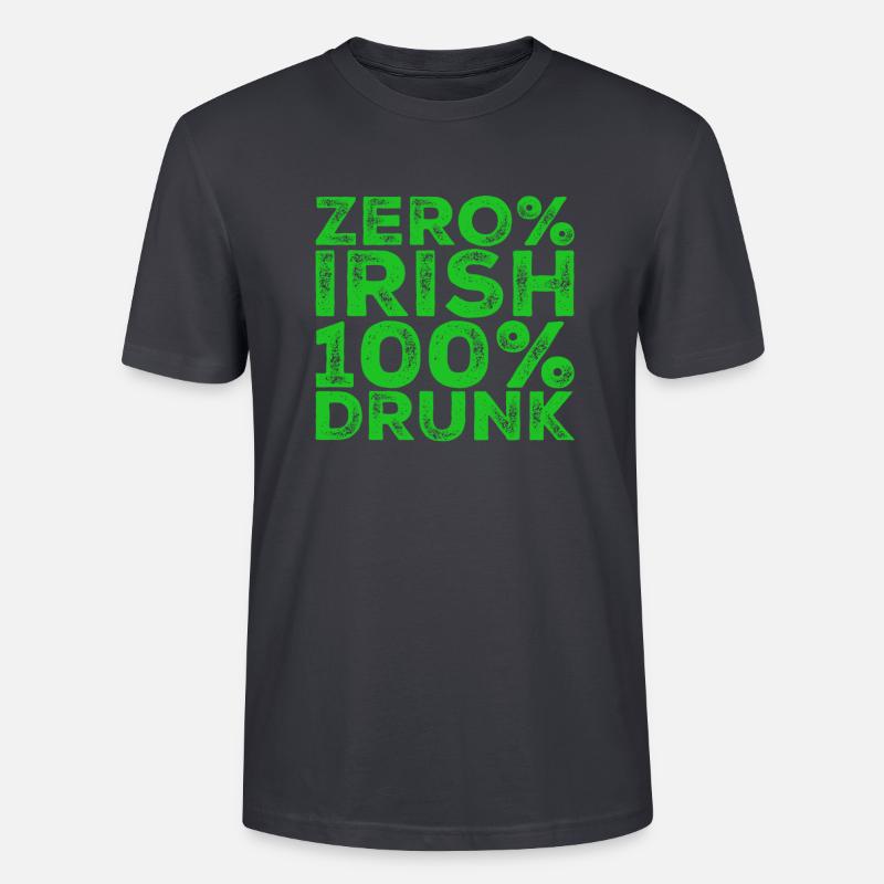 Zero% Irish, 100% drunk - Stanley/Stella CRAFTER Unisex Organic T-Shirt - India Ink Grey