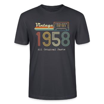 1958 Original 1958 Vintage Vintage Retro Jahrestag - Stanley/Stella Unisex Bio-T-Shirt CRAFTER - Dunkles Graublau - Vorne - Alina (178cm) & Michal (187cm)