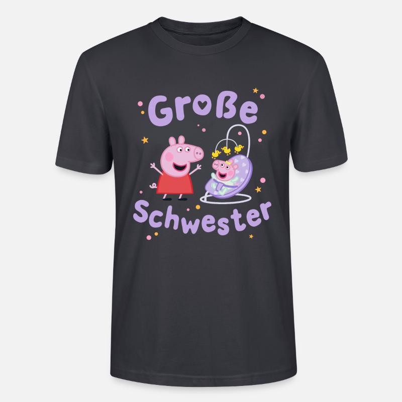 Peppa Pig Design Große Schwester Peppa Mit Evie - Stanley/Stella Unisex Bio-T-Shirt CRAFTER - Dunkles Graublau