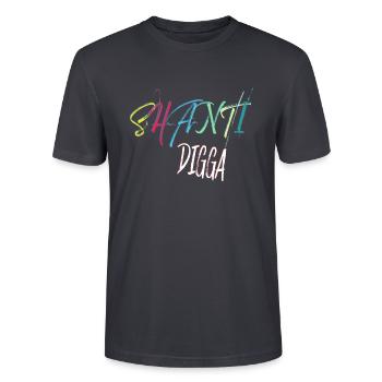 OM Design - Shanti Digga - Stanley/Stella Unisex Bio-T-Shirt CRAFTER - Dunkles Graublau - Vorne - Alina (178cm) & Michal (187cm)