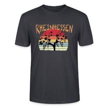 Stylisches Rheinhessen Design- Rheinhessenwein - Stanley/Stella Unisex Bio-T-Shirt CRAFTER - Dunkles Graublau - Vorne - Alina (178cm) & Michal (187cm)