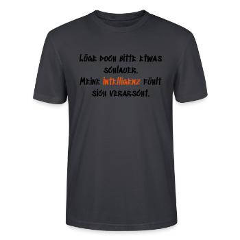 Lüg bitte schlauer - Stanley/Stella Unisex Bio-T-Shirt CRAFTER - Dunkles Graublau - Vorne - Alina (178cm) & Michal (187cm)
