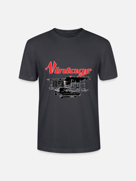 Muscle-Car an Tankstelle - Stanley/Stella Unisex Bio-T-Shirt CRAFTER - Dunkles Graublau