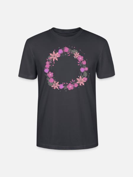 leer,blumen,blumenkranz,floral,illustration,pink - Stanley/Stella Unisex Bio-T-Shirt CRAFTER - Dunkles Graublau