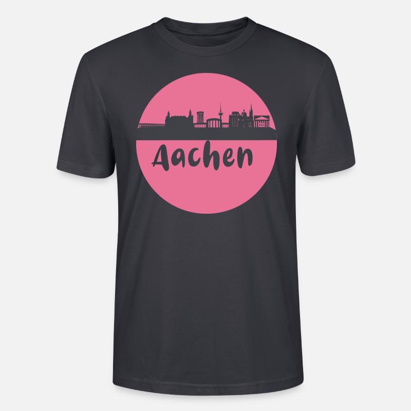 scherenschnitt,aachen,rosa,stadt,skyline - Stanley/Stella Unisex Bio-T-Shirt CRAFTER - Dunkles Graublau