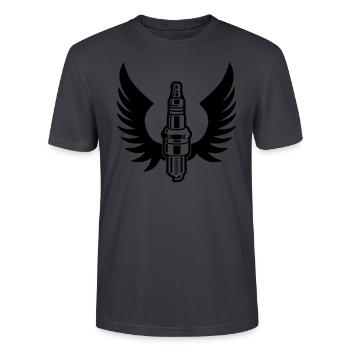 Bougie d'allumage avec moteur d'ailes mécanicien de sport automobile - T-shirt bio CRAFTER Stanley Stella Unisexe - bleu gris foncé - Devant - Alina (178cm) & Michal (187cm)