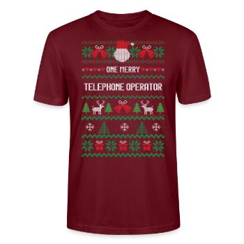 One Merry Telephone Operator - Stanley/Stella CRAFTER Unisex Organic T-Shirt - burgundy - Front - Alina (178cm) & Michal (187cm)
