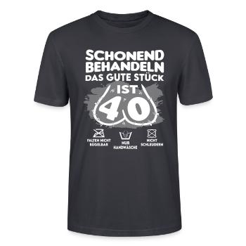 Geburtstag 40 Schonend behandeln Das Stück ist 40 - Stanley/Stella Unisex Bio-T-Shirt CRAFTER - Dunkles Graublau - Vorne - Alina (178cm) & Michal (187cm)