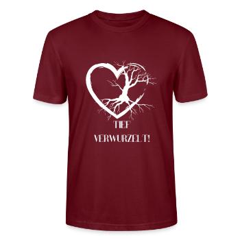 Tief Verwurzelt - Nachhaltig - Herz - Wurzeln - Stanley/Stella Unisex Bio-T-Shirt CRAFTER - Burgunderrot - Vorne - Alina (178cm) & Michal (187cm)