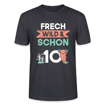 10 Jahre Geburtstag Junge Mädchen Axolotl - Stanley/Stella Unisex Bio-T-Shirt CRAFTER - Dunkles Graublau - Vorne - Alina (178cm) & Michal (187cm)