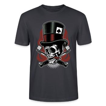 Outlaw Skull / Totenkopf Glückspiel Geschenkidee - Stanley/Stella Unisex Bio-T-Shirt CRAFTER - Dunkles Graublau - Vorne - Alina (178cm) & Michal (187cm)