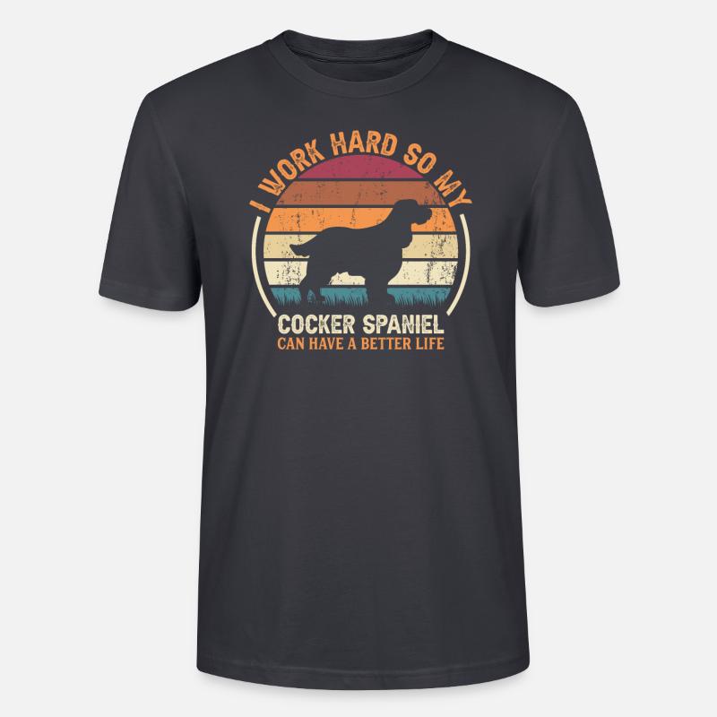 Arbeite Hart - Retro Cocker Spaniel - Stanley/Stella Unisex Bio-T-Shirt CRAFTER - Dunkles Graublau