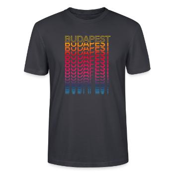 Retro Nostalgisch Stadt - Regenbogen Budapest - Stanley/Stella Unisex Bio-T-Shirt CRAFTER - Dunkles Graublau - Vorne - Alina (178cm) & Michal (187cm)