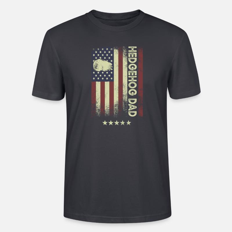Drapeau américain - Hedgehog Dad - T-shirt bio CRAFTER Stanley Stella Unisexe - bleu gris foncé