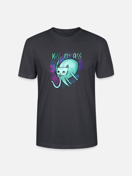 Kiss My Ass Cat - Stanley/Stella Unisex Bio-T-Shirt CRAFTER - Dunkles Graublau