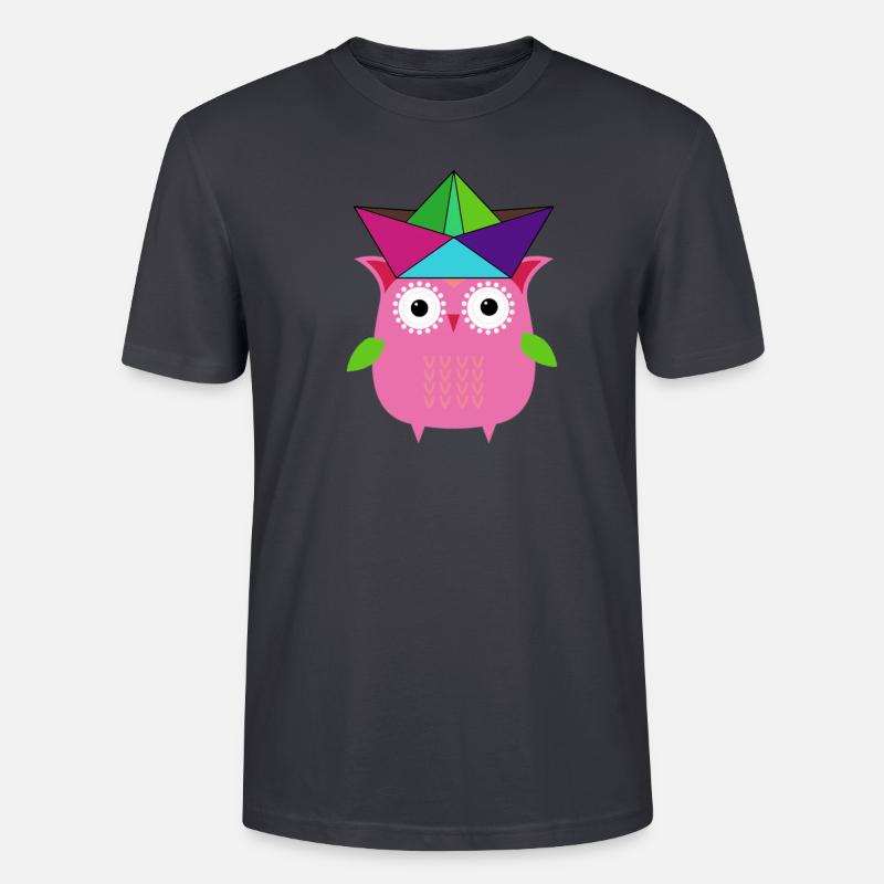 eule ,boot,papierhut,bunt,illustration,pink - Stanley/Stella Unisex Bio-T-Shirt CRAFTER - Dunkles Graublau