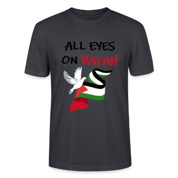 All Eyes on Rafah Dove of Peace - Stanley/Stella CRAFTER Unisex Organic T-Shirt - India Ink Grey - Front - Alina (178cm) & Michal (187cm)