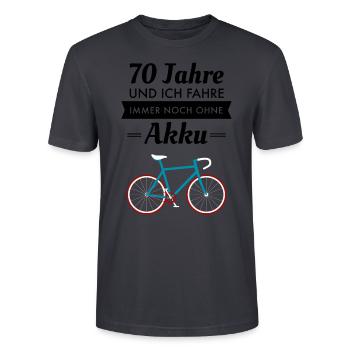 70 Jahre - Fahrrad Ohne Akku - Geburtstag Geschenk - Stanley/Stella Unisex Bio-T-Shirt CRAFTER - Dunkles Graublau - Vorne - Alina (178cm) & Michal (187cm)
