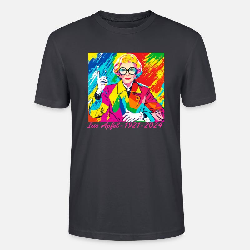 Illustration, bunt, Graffiti, Iris Apfel - Stanley/Stella Unisex Bio-T-Shirt CRAFTER - Dunkles Graublau