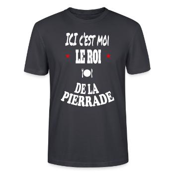 ici c'est moi le roi de la pierrade spécialité - T-shirt bio CRAFTER Stanley Stella Unisexe - bleu gris foncé - Devant - Alina (178cm) & Michal (187cm)
