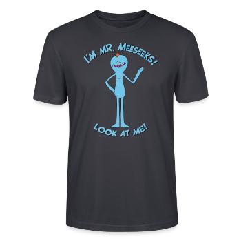 Rick And Morty Mr Meeseeks Look At Me - Stanley/Stella Unisex Bio-T-Shirt CRAFTER - Dunkles Graublau - Vorne - Alina (178cm) & Michal (187cm)