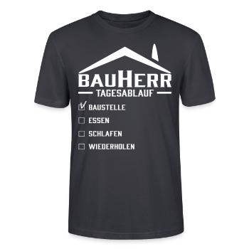 Bauherr Tagesablauf - Stanley/Stella Unisex Bio-T-Shirt CRAFTER - Dunkles Graublau - Vorne - Alina (178cm) & Michal (187cm)