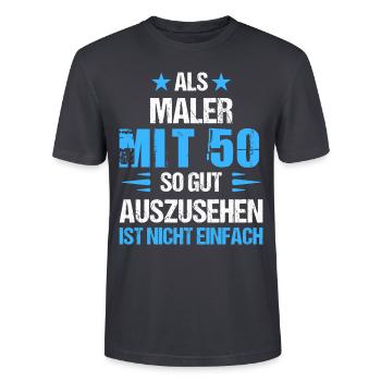 Mit 50 gut aussehender Maler - Stanley/Stella Unisex Bio-T-Shirt CRAFTER - Dunkles Graublau - Vorne - Alina (178cm) & Michal (187cm)
