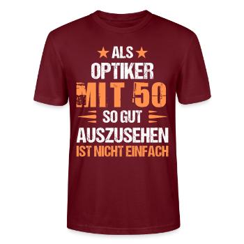 With 50 good-looking optician - Stanley/Stella CRAFTER Unisex Organic T-Shirt - burgundy - Front - Alina (178cm) & Michal (187cm)