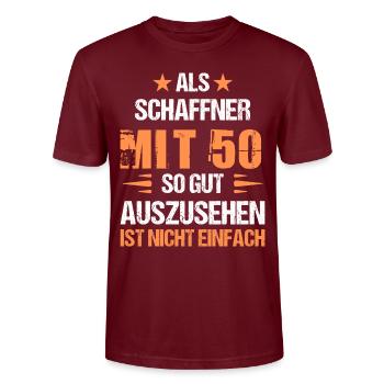 At 50 handsome conductor - Stanley/Stella CRAFTER Unisex Organic T-Shirt - burgundy - Front - Alina (178cm) & Michal (187cm)