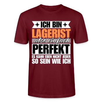 Perfekter Lagerist - Stanley/Stella Unisex Bio-T-Shirt CRAFTER - Burgunderrot - Vorne - Alina (178cm) & Michal (187cm)