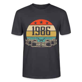 1986 Vintage Birthday Retro Classic - T-shirt bio CRAFTER Stanley Stella Unisexe - bleu gris foncé - Devant - Alina (178cm) & Michal (187cm)