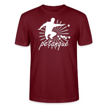 Boules player petanque throw motif - Stanley/Stella CRAFTER Unisex Organic T-Shirt - burgundy - Front - Alina (178cm) & Michal (187cm)
