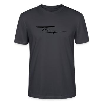 SEGELFLIEGER GESCHENK T-Shirt von Flieschen - Stanley/Stella Unisex Bio-T-Shirt CRAFTER - Dunkles Graublau - Vorne - Alina (178cm) & Michal (187cm)