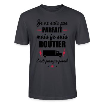 pas parfait routier,cadeau chauffeur routier - T-shirt bio CRAFTER Stanley Stella Unisexe - bleu gris foncé - Devant - Alina (178cm) & Michal (187cm)