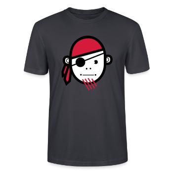 Pirate | Pirates | Pirates | Freibeuter | sailor - Stanley/Stella CRAFTER Unisex Organic T-Shirt - India Ink Grey - Front - Alina (178cm) & Michal (187cm)