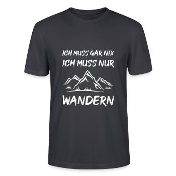 Ich muss gar nix ich muss nur wandern - Stanley/Stella Unisex Bio-T-Shirt CRAFTER - Dunkles Graublau - Vorne - Alina (178cm) & Michal (187cm)