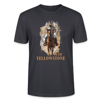 Cowboy Reiten Pferd - RIB Team Yellowstone Y - Stanley/Stella Unisex Bio-T-Shirt CRAFTER - Dunkles Graublau - Vorne - Alina (178cm) & Michal (187cm)