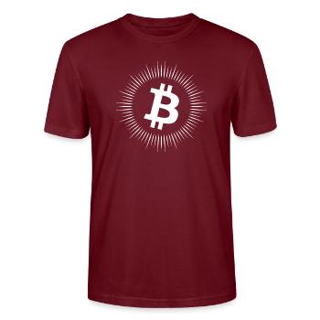 Bitcoin - Stanley/Stella Unisex Bio-T-Shirt CRAFTER - Burgunderrot - Vorne - Alina (178cm) & Michal (187cm)
