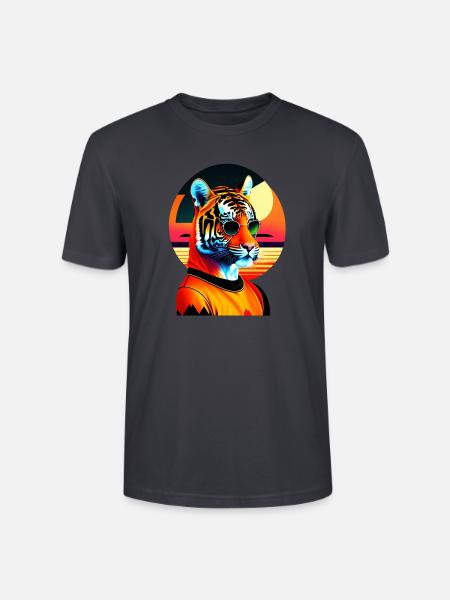 Cooler Tiger trägt Sonnenbrille - Stanley/Stella Unisex Bio-T-Shirt CRAFTER - Dunkles Graublau