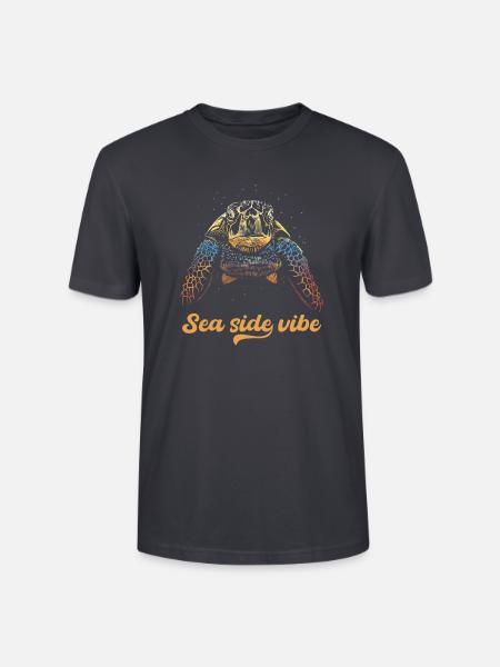 Farbenfrohe Schildkröten-Meeresseiten-Atmosphäre - Stanley/Stella Unisex Bio-T-Shirt CRAFTER - Dunkles Graublau